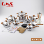 Batterie de cuisine OMS Collection 32 pièces en inox 18/10 – Effet bois et rose